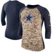 Wholesale Cheap Women's Dallas Cowboys Nike Camo Navy Salute to Service Legend Three-Quarter Raglan Sleeve T-Shirt