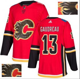Wholesale Cheap Adidas Flames #13 Johnny Gaudreau Red Home Authentic Fashion Gold Stitched NHL Jersey