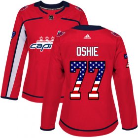 Wholesale Cheap Adidas Capitals #77 T.J. Oshie Red Home Authentic USA Flag Women\'s Stitched NHL Jersey
