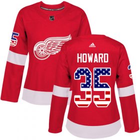 Wholesale Cheap Adidas Red Wings #35 Jimmy Howard Red Home Authentic USA Flag Women\'s Stitched NHL Jersey