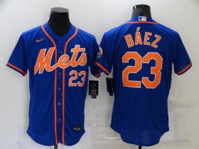 Wholesale Cheap Men\'s New York Mets #23 Javier Baez Blue Stitched MLB Flex Base Nike Jersey