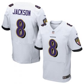 Wholesale Cheap Nike Ravens #8 Lamar Jackson White Men\'s Stitched NFL New Elite Jersey