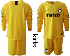 Wholesale Cheap Inter Milan Blank Yellow Goalkeeper Long Sleeves Kid Soccer Club Jersey