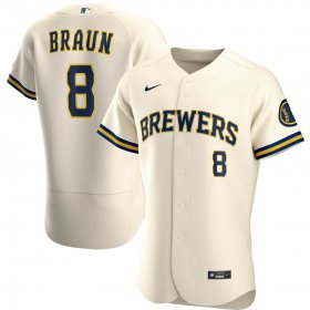 Wholesale Cheap Milwaukee Brewers #8 Ryan Braun Men\'s Nike Cream Home 2020 Authentic Player MLB Jersey