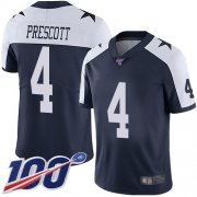 Wholesale Cheap Nike Cowboys #4 Dak Prescott Navy Blue Thanksgiving Youth Stitched NFL 100th Season Vapor Throwback Limited Jersey