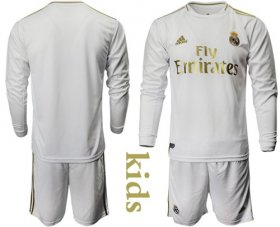Wholesale Cheap Real Madrid Blank Home Long Sleeves Kid Soccer Club Jersey