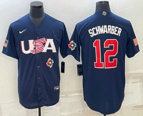 Cheap Men\'s USA Baseball #12 Kyle Schwarber 2023 Navy World Baseball Classic Stitched Jersey