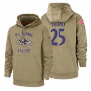 Wholesale Cheap Baltimore Ravens #25 Tavon Young Nike Tan 2019 Salute To Service Name & Number Sideline Therma Pullover Hoodie