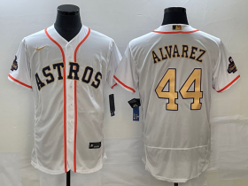 Wholesale Cheap Men\'s Houston Astros #44 Yordan Alvarez 2023 White Gold World Serise Champions Patch Flex Base Stitched Jersey