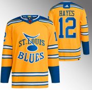 Wholesale Cheap Men's St. Louis Blues #12 Kevin Hayes Yellow 2022-23 Reverse Retro Stitched Jersey