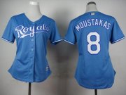 Wholesale Cheap Royals #8 Mike Moustakas Light Blue Alternate 1 Women's Stitched MLB Jersey