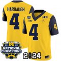 Cheap Men's Michigan Wolverines #4 Jim Harbaugh Yellow Navy 2024 F.U.S.E. With 2023 National Champions Patch Stitched Jersey