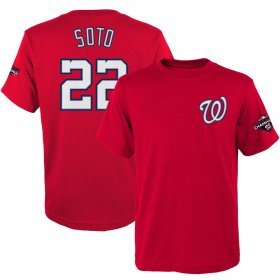Wholesale Cheap Washington Nationals #22 Juan Soto Majestic Youth 2019 World Series Champions Name & Number T-Shirt Red