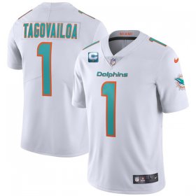 Wholesale Cheap Men\'s Miami Dolphins 2022 #1 Tua Tagovailoa White With 1-star C Patch Vapor Limited Stitched NFL Jersey