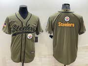 Wholesale Cheap Men's Pittsburgh Steelers Blank Olive Salute to Service Team Big Logo Cool Base Stitched Baseball Jersey
