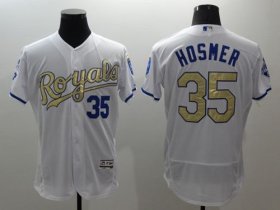 Wholesale Cheap Royals #35 Eric Hosmer White 2015 World Series Champions Gold Program FlexBase Authentic Stitched MLB Jersey