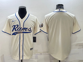 Wholesale Men\'s Los Angeles Rams Blank Cream Stitched MLB Cool Base Nike Baseball Jersey