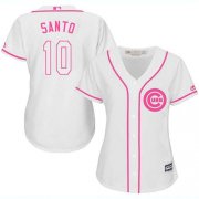 Wholesale Cheap Cubs #10 Ron Santo White/Pink Fashion Women's Stitched MLB Jersey