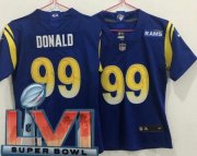Wholesale Cheap Women's Los Angeles Rams #99 Aaron Donald Limited Royal 2022 Super Bowl LVI Bound Vapor Jersey