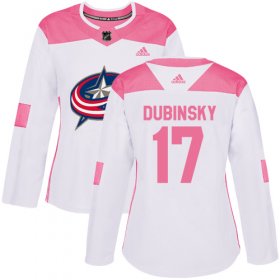 Wholesale Cheap Adidas Blue Jackets #17 Brandon Dubinsky White/Pink Authentic Fashion Women\'s Stitched NHL Jersey