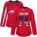 Wholesale Cheap Adidas Capitals #74 John Carlson Red Home Authentic USA Flag Women's Stitched NHL Jersey