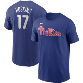 Wholesale Cheap Philadelphia Phillies #17 Rhys Hoskins Nike Name & Number T-Shirt Royal