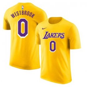Wholesale Cheap Men\'s Yellow Purple Los Angeles Lakers #0 Russell Westbrook Basketball T-Shirt