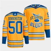 Wholesale Cheap Men's St. Louis Blues #50 Jordan Binnington Yellow 2022-23 Reverse Retro Stitched Jersey