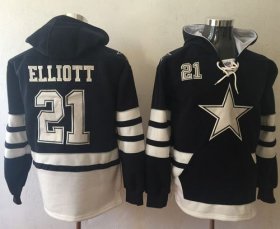 Wholesale Cheap Nike Cowboys #21 Ezekiel Elliott Navy Blue/White Name & Number Pullover NFL Hoodie