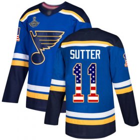 Wholesale Cheap Adidas Blues #11 Brian Sutter Blue Home Authentic USA Flag Stanley Cup Champions Stitched NHL Jersey