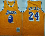 Wholesale Cheap Lakers Bape 24 Kobe Bryant Yellow 1997-98 Hardwood Classics Jersey