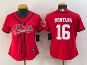 Wholesale Cheap Women's San Francisco 49ers #16 Joe Montana Red With Patch Cool Base Stitched Baseball Jersey