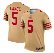 Wholesale Cheap Men's San Francisco 49ers #5 Trey Lance 2022 New Gold Inverted Legend Stitched Football Jersey