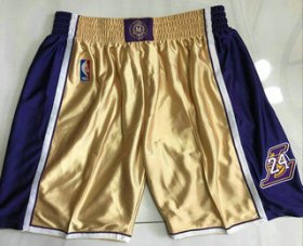 Wholesale Cheap Men\'s Los Angeles Lakers #8 #24 Kobe Bryant Gold 1996-2016 The Hall of Fame Throwback Shorts