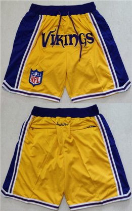 Wholesale Men\'s Minnesota Vikings Yellow Just Don Swingman Throwback Shorts