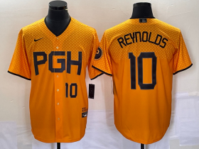 Wholesale Cheap Men\'s Pittsburgh Pirates #10 Bryan Reynolds Number Gold 2023 City Connect Stitched Jersey1