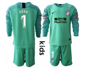 Wholesale Cheap Atletico Madrid #1 Adan Green Goalkeeper Long Sleeves Kid Soccer Club Jersey
