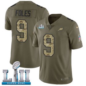 Wholesale Cheap Nike Eagles #9 Nick Foles Olive/Camo Super Bowl LII Men\'s Stitched NFL Limited 2017 Salute To Service Jersey