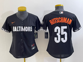 Wholesale Cheap Women\'s Baltimore Orioles #35 Adley Rutschman Black 2023 City Connect Cool Base Stitched Jersey