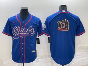 Wholesale Cheap Men's New York Giants Blue Team Big Logo With Patch Cool Base Stitched Baseball Jersey