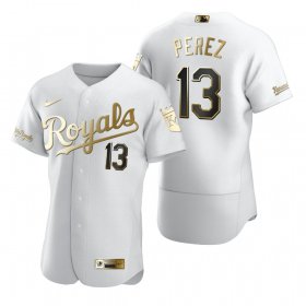 Wholesale Cheap Kansas City Royals #13 Salvador Perez White Nike Men\'s Authentic Golden Edition MLB Jersey