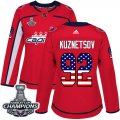 Wholesale Cheap Adidas Capitals #92 Evgeny Kuznetsov Red Home Authentic USA Flag Stanley Cup Final Champions Women's Stitched NHL Jersey