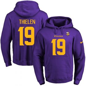 Wholesale Cheap Nike Vikings #19 Adam Thielen Purple(Gold No.) Name & Number Pullover NFL Hoodie