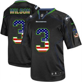 Wholesale Cheap Nike Seahawks #3 Russell Wilson Black Men\'s Stitched NFL Elite USA Flag Fashion Jersey