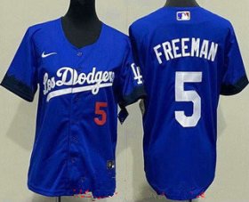 Wholesale Cheap Women\'s Los Angeles Dodgers #5 Freddie Freeman Blue City Red Number Cool Base Jersey