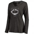 Wholesale Cheap Women's Minnesota Twins Platinum Collection Long Sleeve V-Neck Tri-Blend T-Shirt Black
