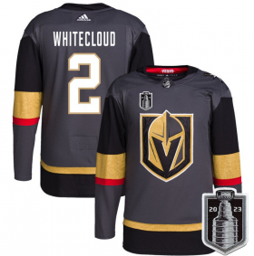 Wholesale Cheap Men\'s Vegas Golden Knights #2 Zach Whitecloud Gray 2023 Stanley Cup Final Stitched Jersey