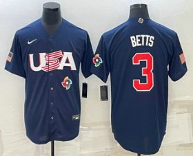 Cheap Men\'s USA Baseball #3 Mookie Betts 2023 Navy World Baseball Classic Stitched Jersey