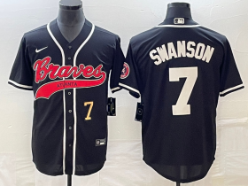 Wholesale Cheap Men\'s Atlanta Braves #7 Dansby Swanson Number Black Cool Base Stitched Baseball Jersey