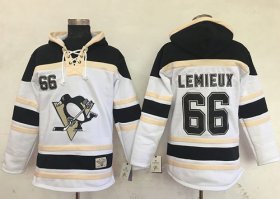 Wholesale Cheap Penguins #66 Mario Lemieux White Sawyer Hooded Sweatshirt Stitched NHL Jersey
